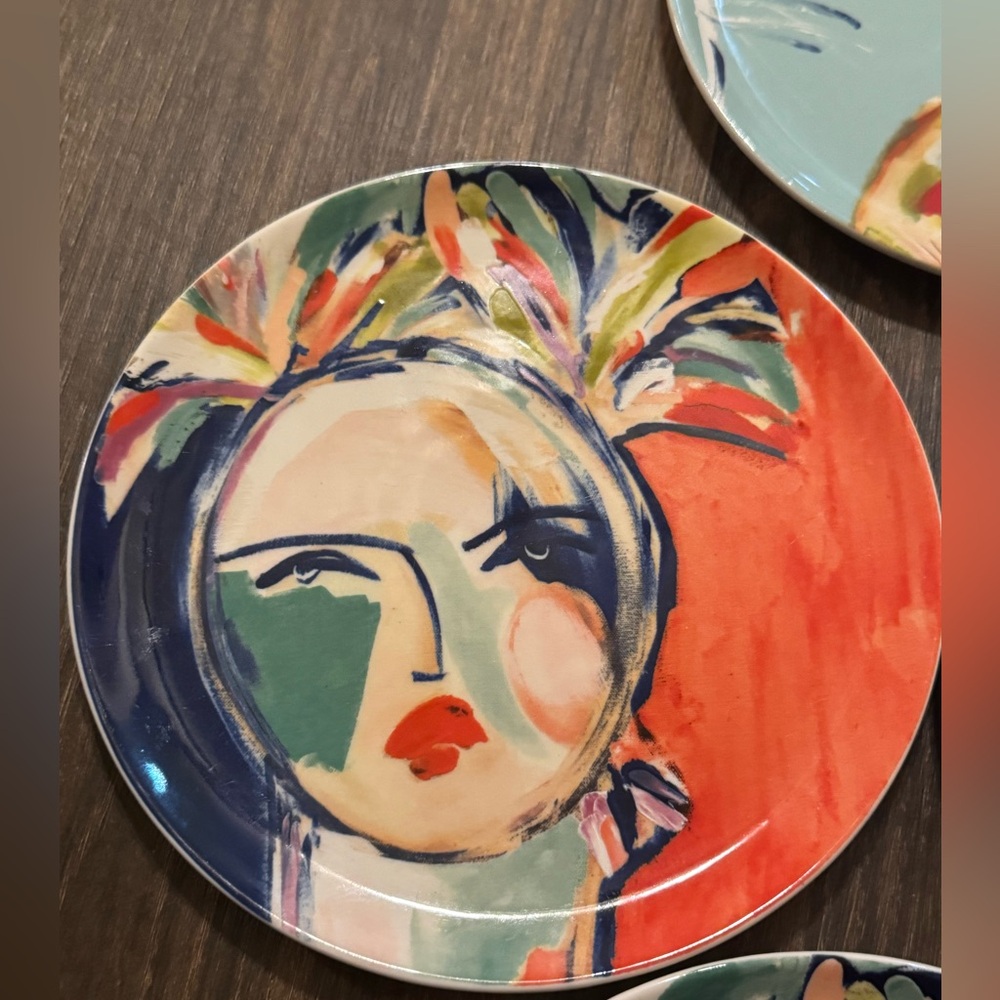 Set of 4 Leslie Weaver for Anthropologie Dessert PlatesColorful Artistic Plates - Picture 3 of 5